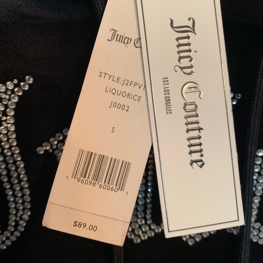 NWT Juicy Couture black velour pull over hoodie - Picture 4 of 4